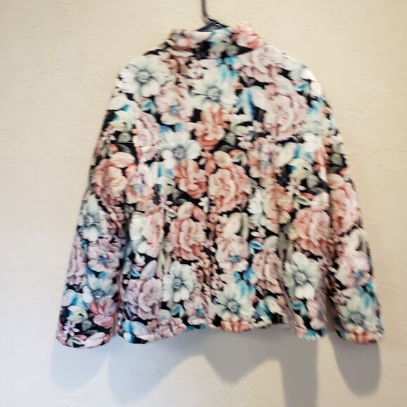 SOFT SURROUNDINGS Black Floral Puffer Jacket Medium Full Zipper - Picture 6 of 10